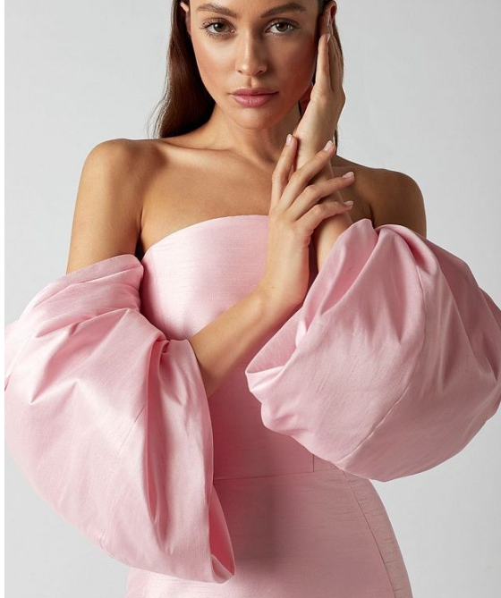 Wrap-around high waist lantern sleeves solid color short dress