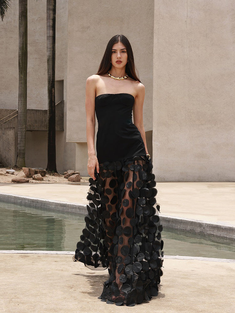 Strapless 3D Polka Dot Puffy Dress