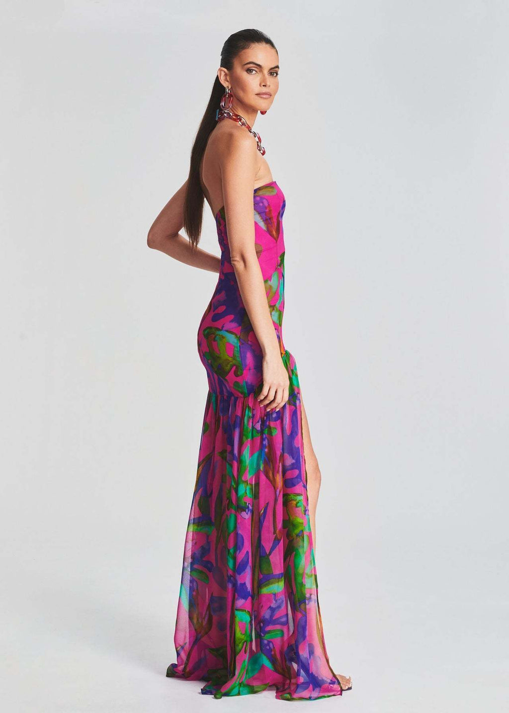 Printed sexy fitted waist strapless party party vacation dress