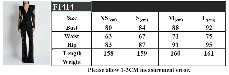 V-neck one-piece lace diamond long-sleeved sexy evening dress