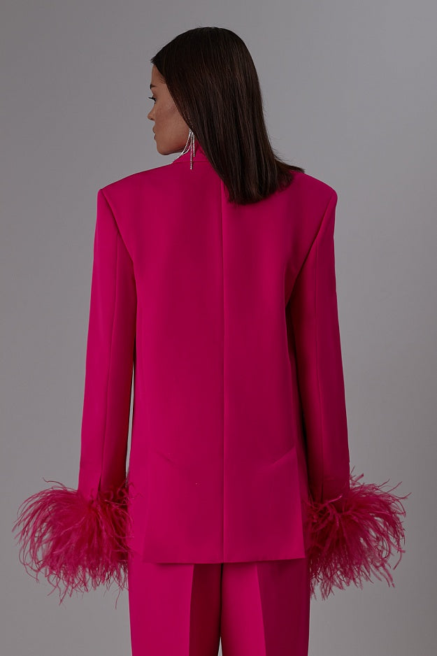 Ostrich feather patchwork suit two-piece suit temperament French casual straight jacket trousers