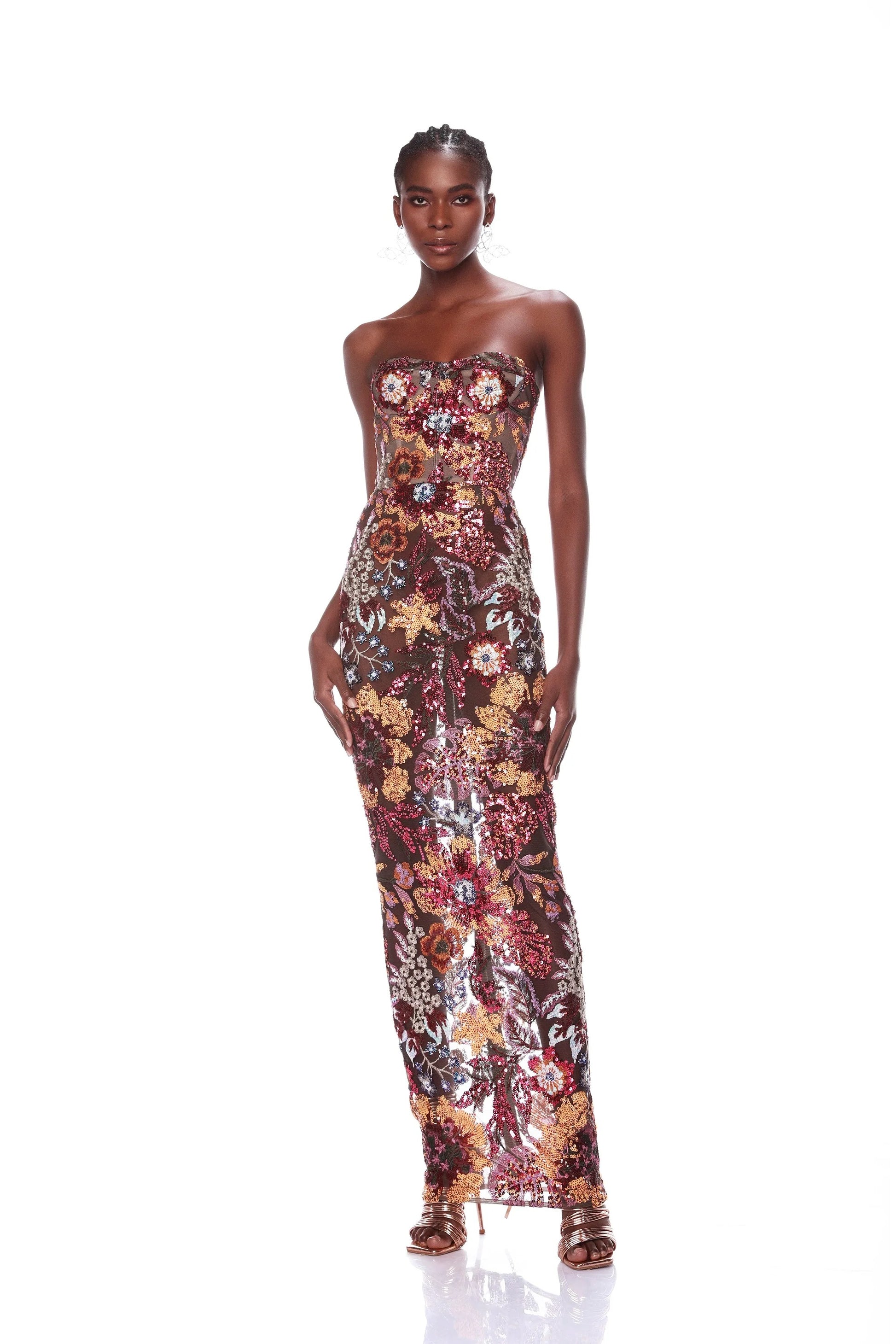 Embroidered sequined tube top one-step skirt slim sexy slim slit long dress