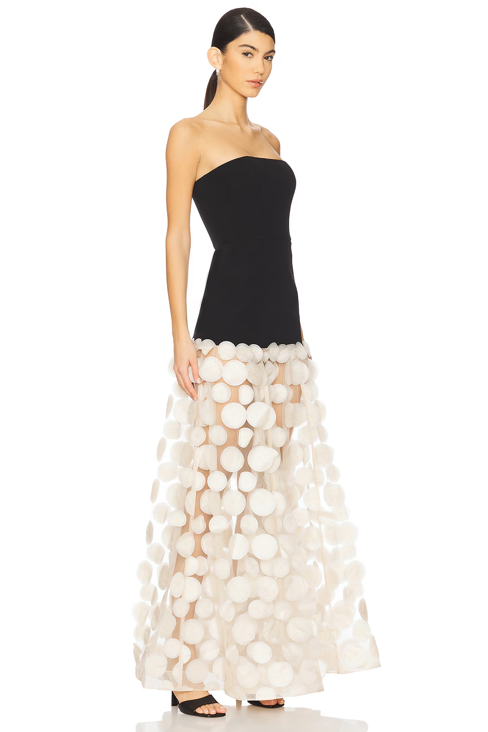 Temperament tube top slim black top spliced with white polka dot mesh long skirt elegant atmosphere banquet dress