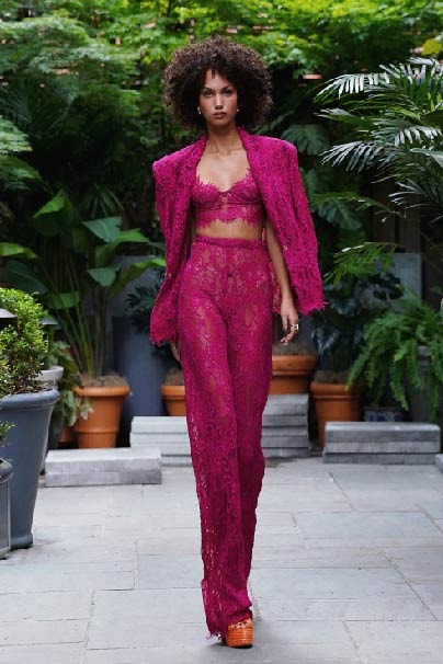One-button suit, bra, flared trousers, three-piece suit, mesh lace dress