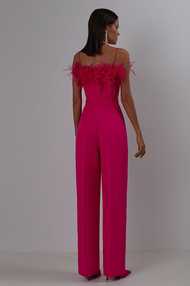 Ostrich feather patchwork suit two-piece suit temperament French casual straight jacket trousers