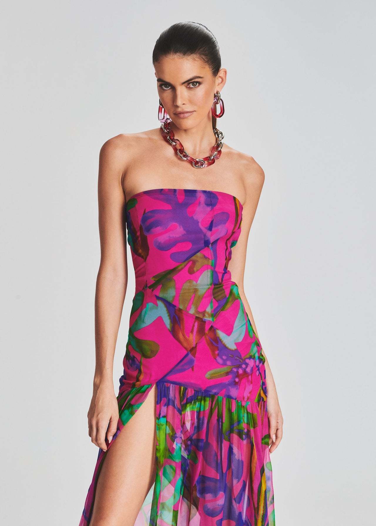 Printed sexy fitted waist strapless party party vacation dress