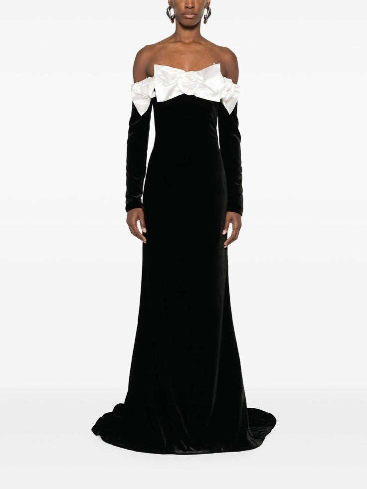 Yamaly Flower One Shoulder Maxi Dress - Black