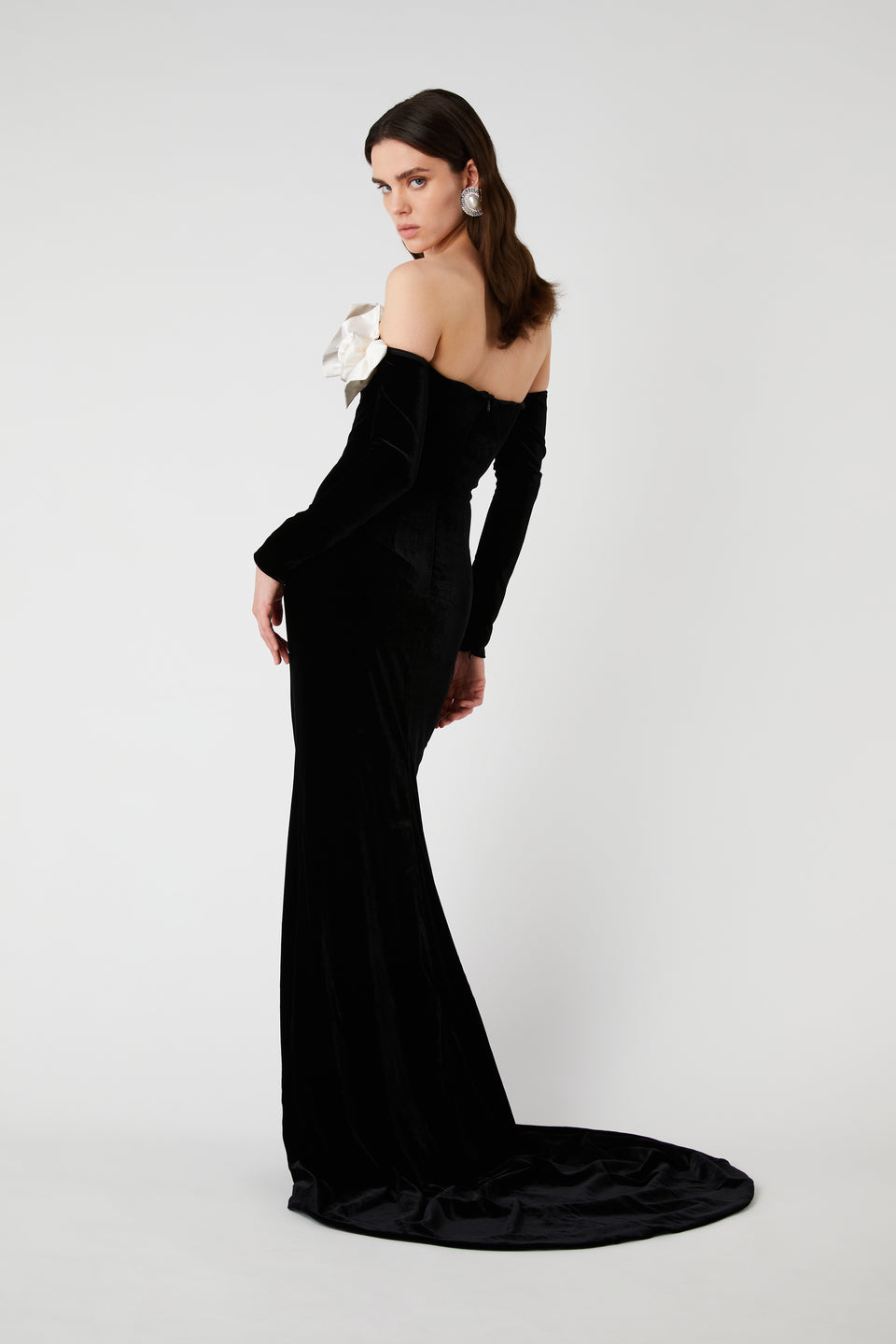 Yamaly Flower One Shoulder Maxi Dress - Black