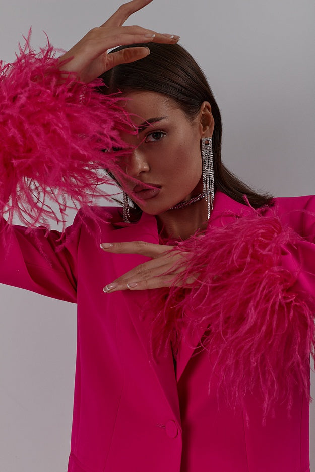 Ostrich feather patchwork suit two-piece suit temperament French casual straight jacket trousers