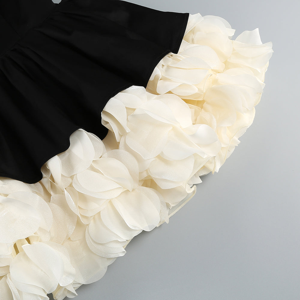 Retro black and white contrast square neck tutu party evening dress high-end suspender dress