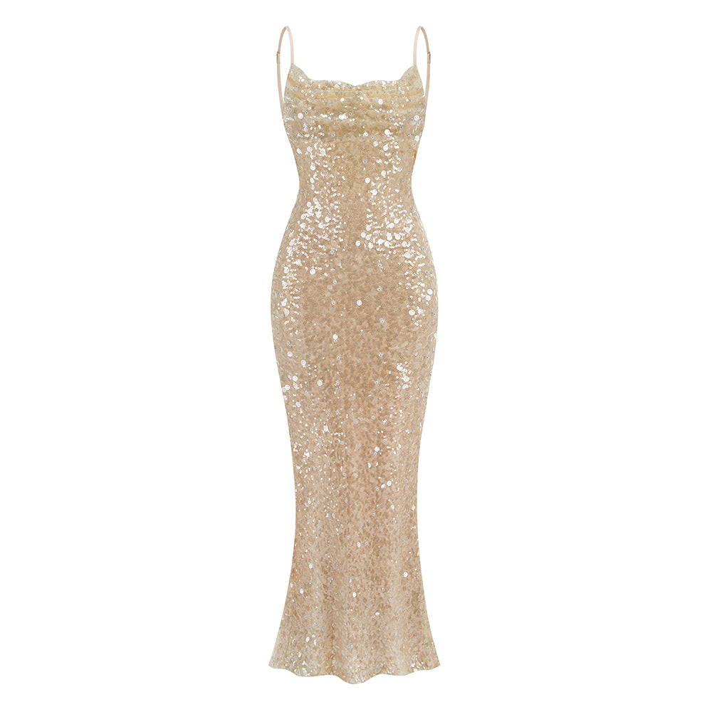 Sexy backless suspender evening dress fishtail slim long dress