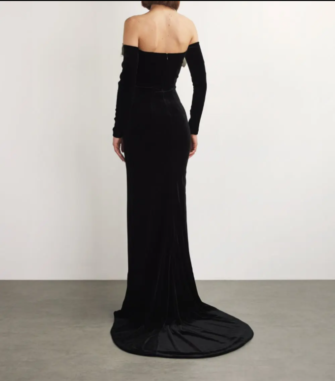 Yamaly Flower One Shoulder Maxi Dress - Black