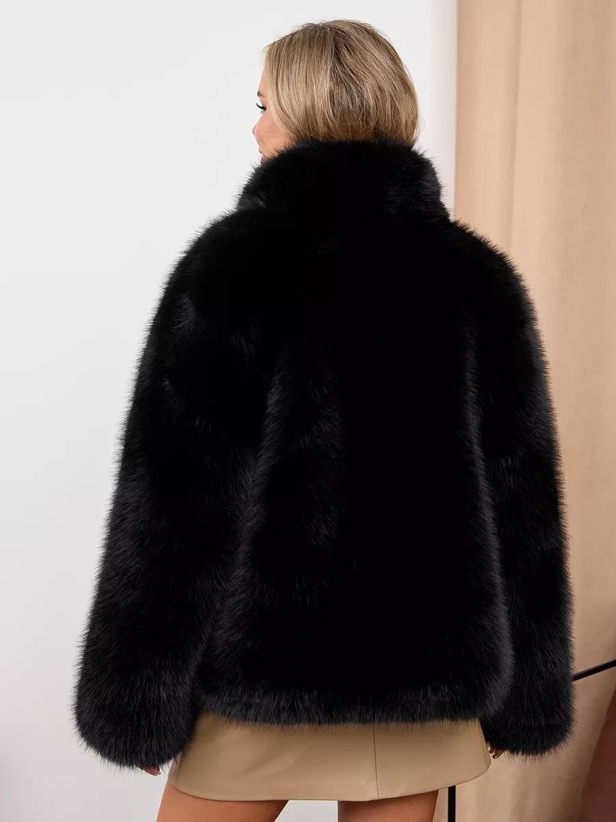 Faux fox fur plush coat