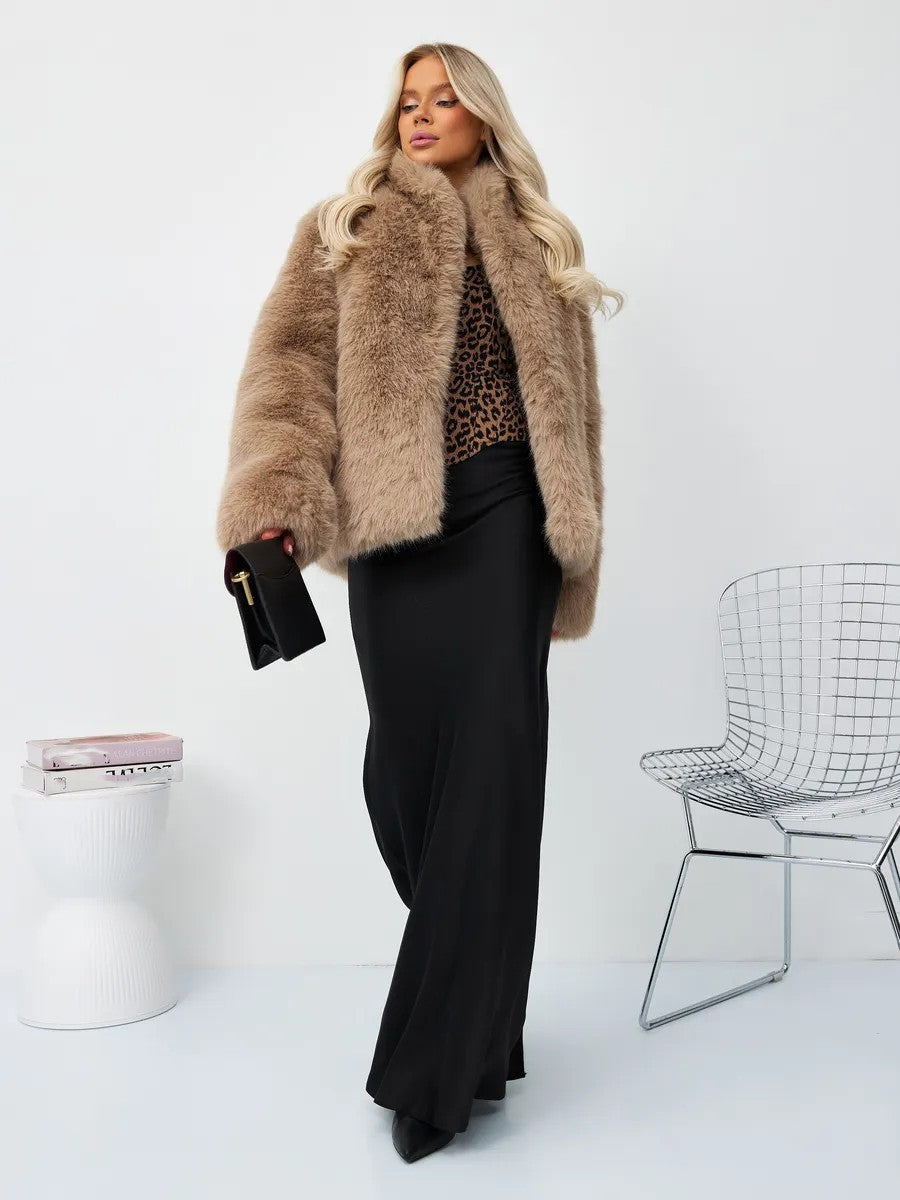 Faux fox fur plush coat