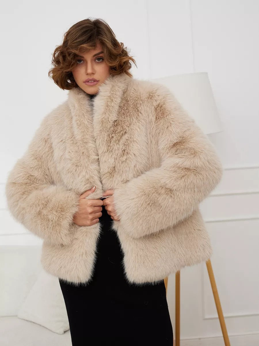 Faux fox fur plush coat