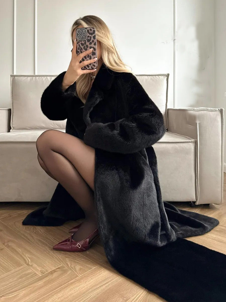 Extended Eco-friendly Faux Mink Fur Coat