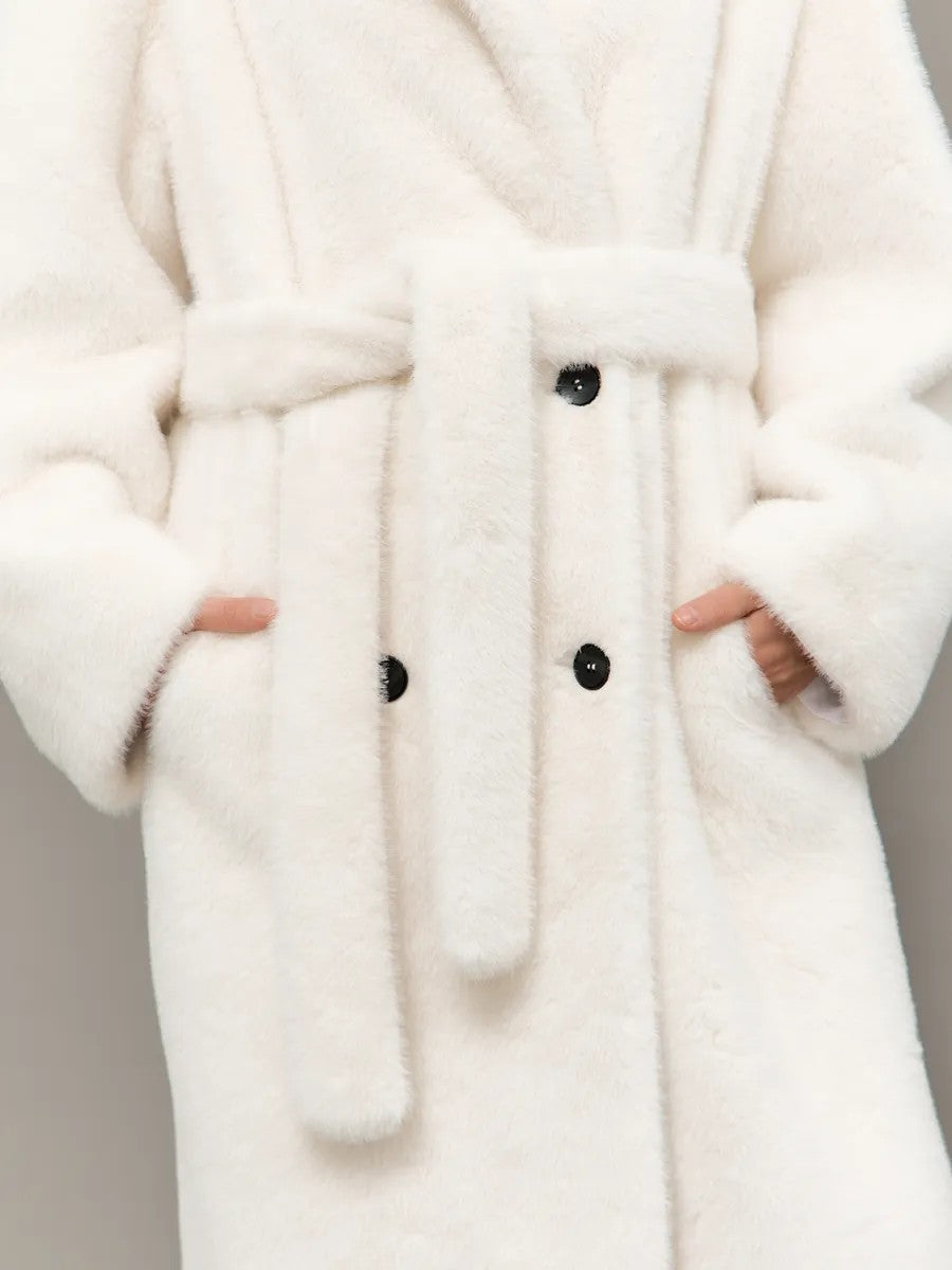 Eco-friendly mink fur faux fur long coat