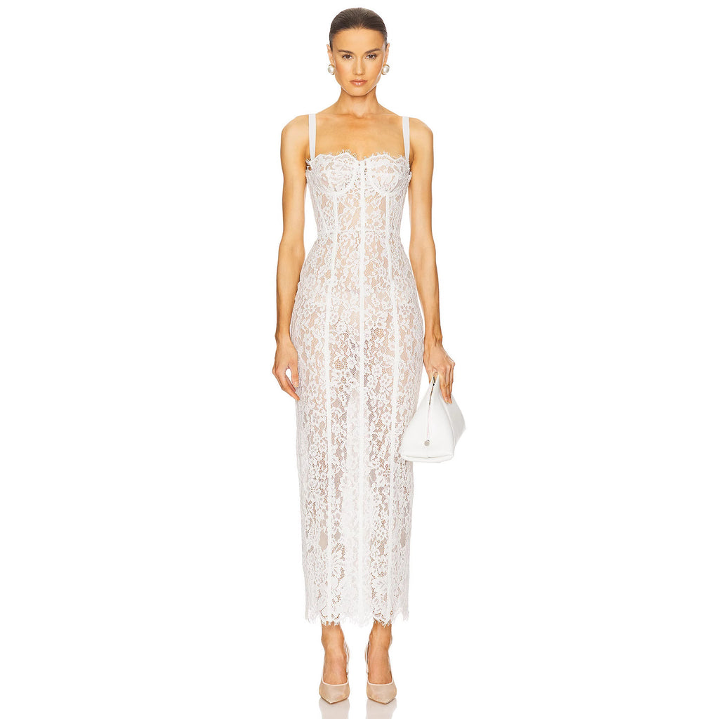 White lace suspender see-through slim dress