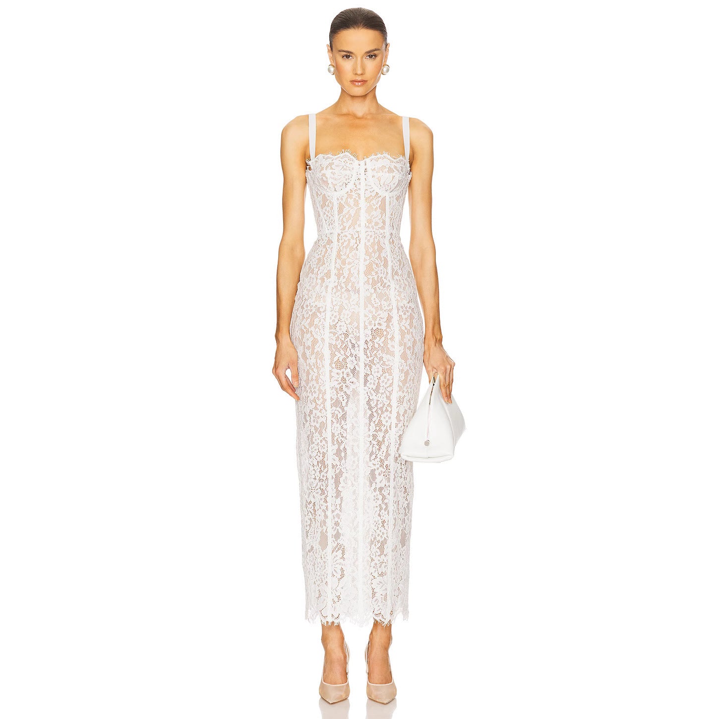 White lace suspender see-through slim dress