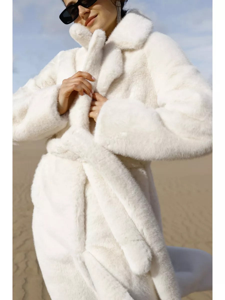 Extended Eco-friendly Faux Mink Fur Coat