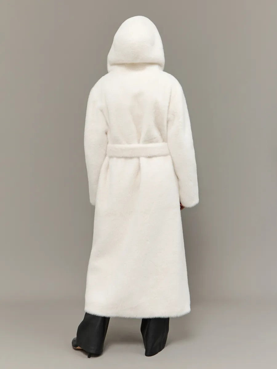 Eco-friendly mink fur faux fur long coat