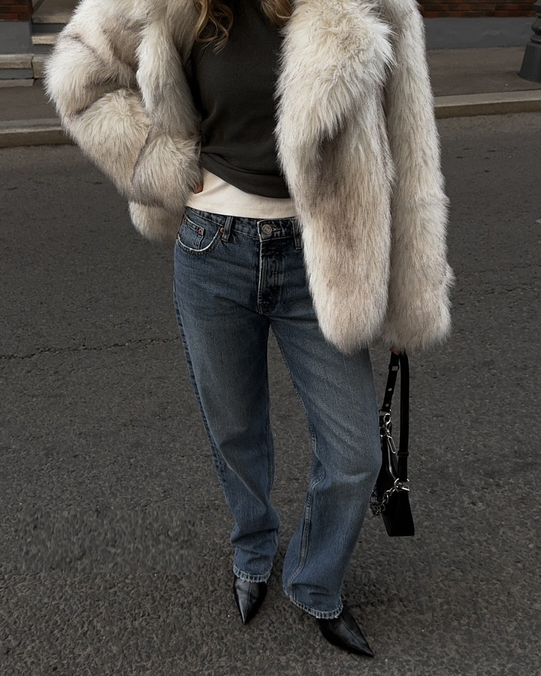 Eco-friendly fox fur dyed faux fur coat