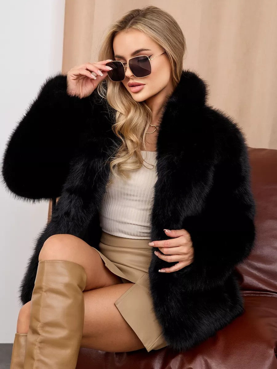 Faux fox fur plush coat