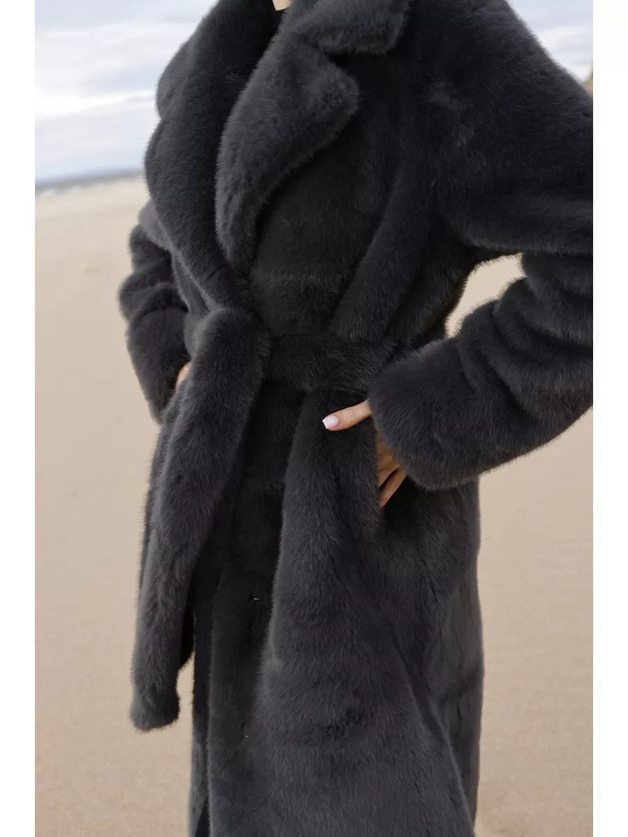 Extended Eco-friendly Faux Mink Fur Coat