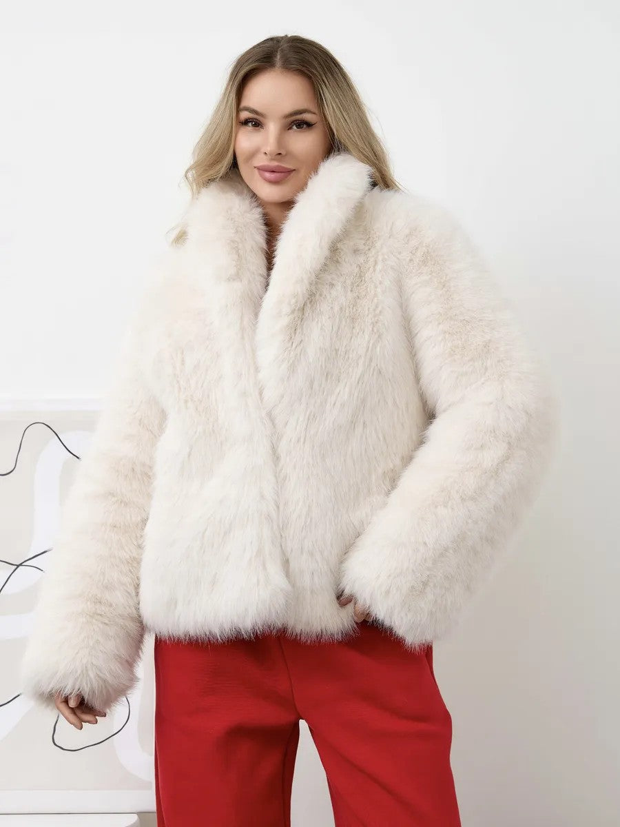 Faux fox fur plush coat