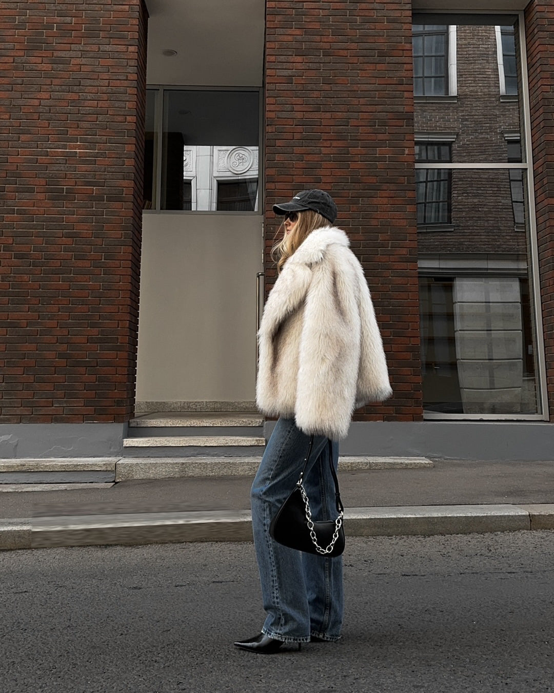 Eco-friendly fox fur dyed faux fur coat