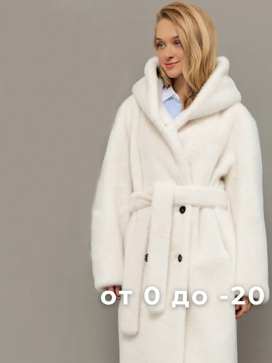Eco-friendly mink fur faux fur long coat