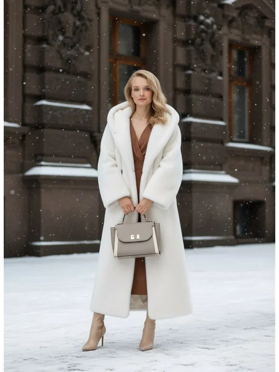 Eco-friendly mink fur faux fur long coat