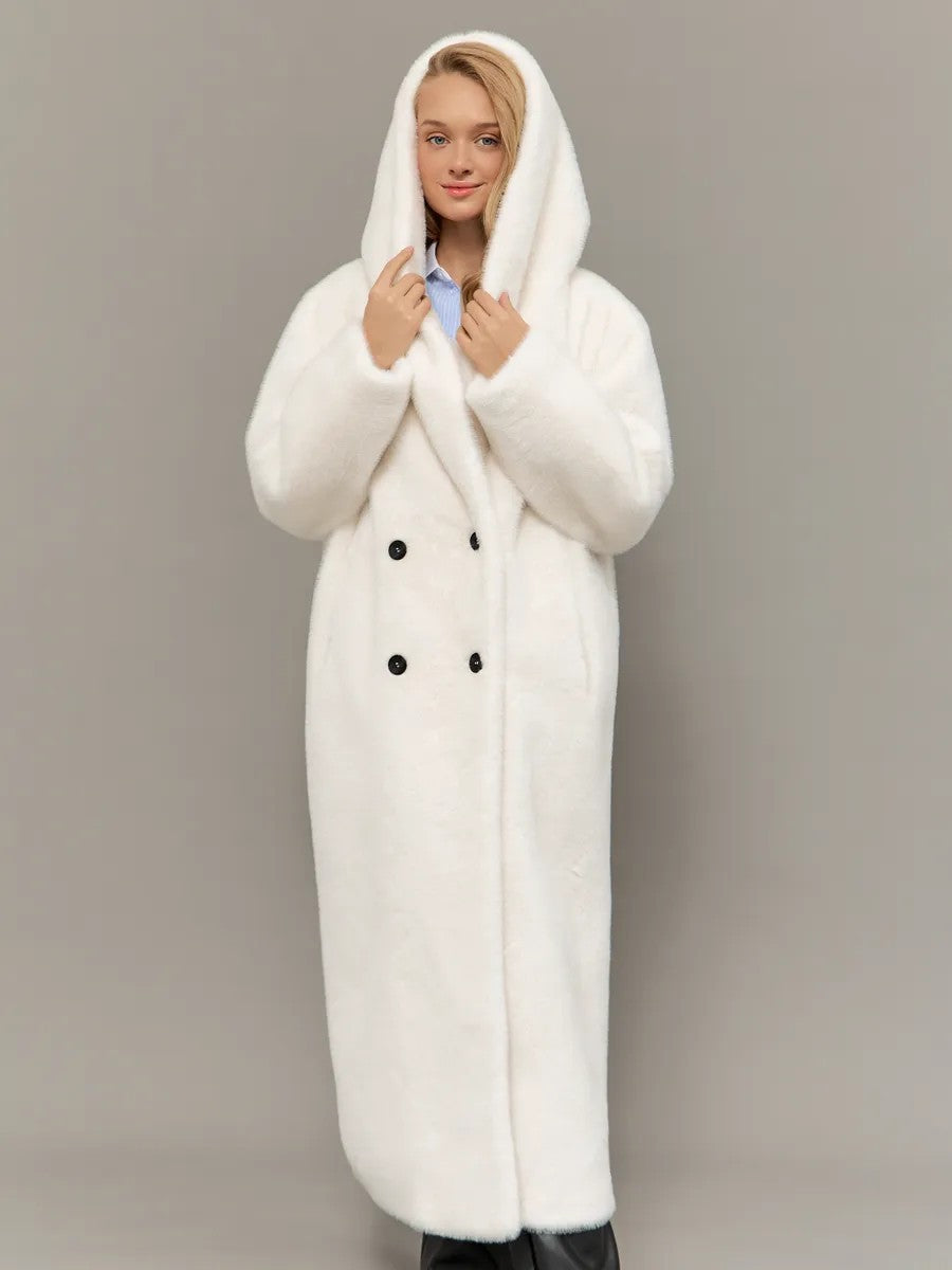 Eco-friendly mink fur faux fur long coat