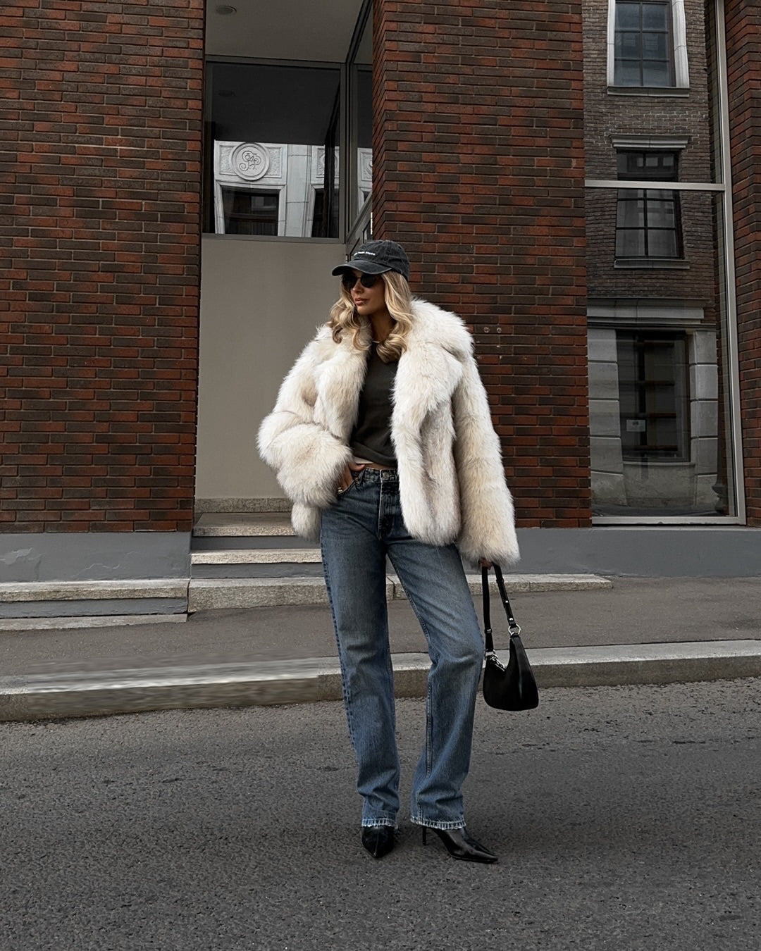 Eco-friendly fox fur dyed faux fur coat