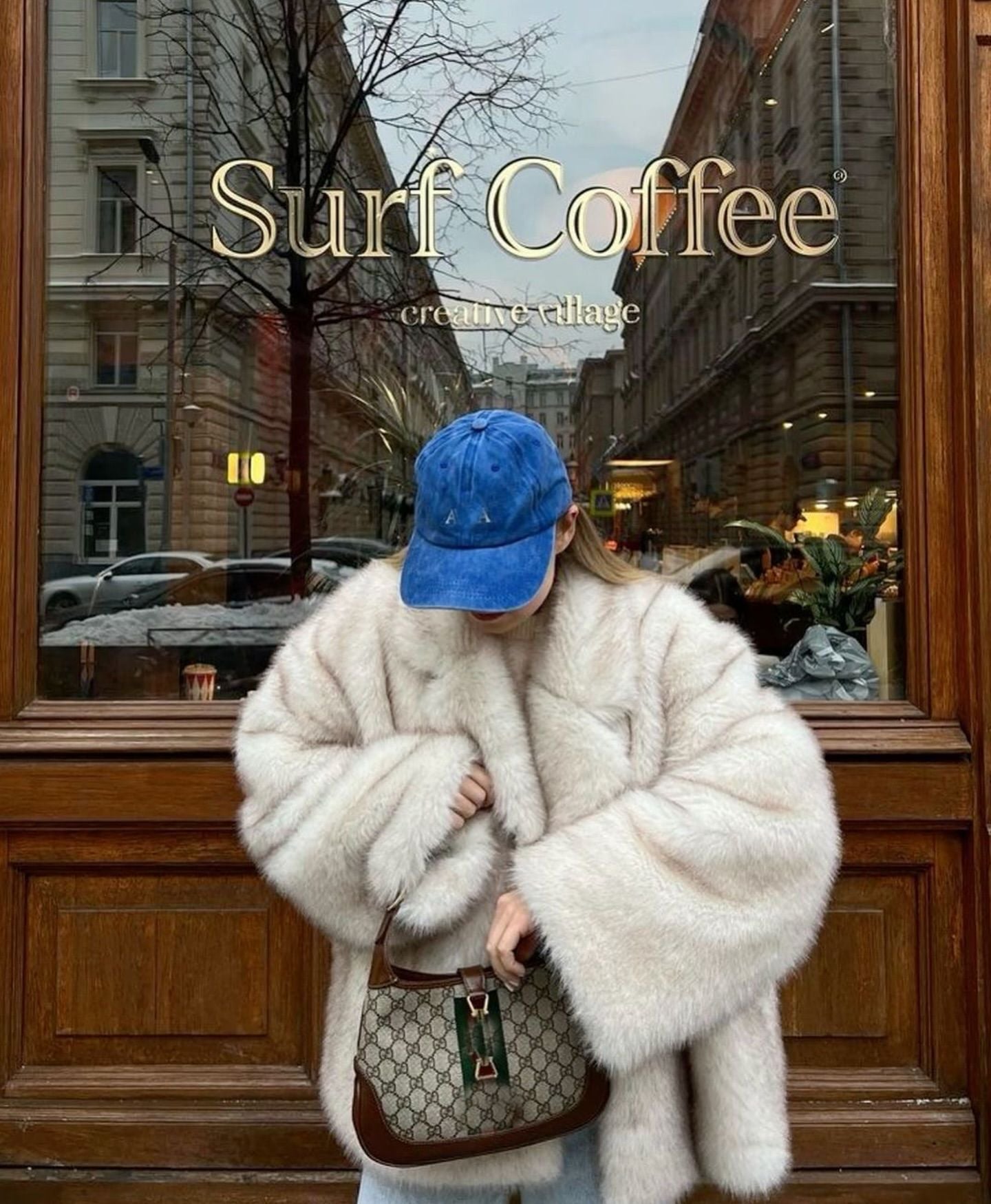 Eco-friendly fox fur dyed faux fur coat