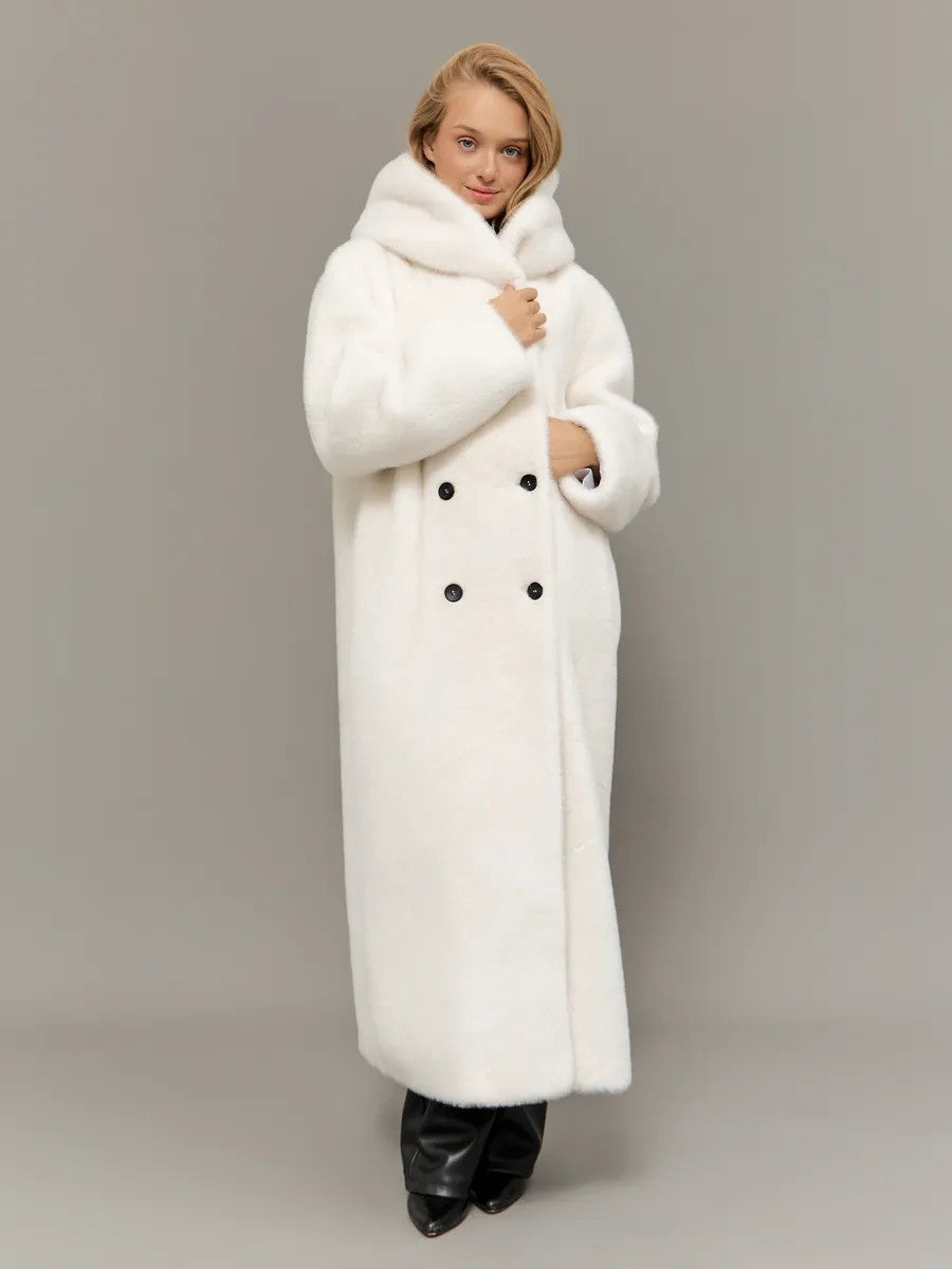 Eco-friendly mink fur faux fur long coat