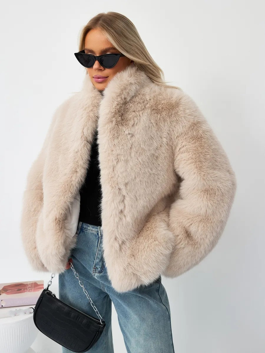 Faux fox fur plush coat