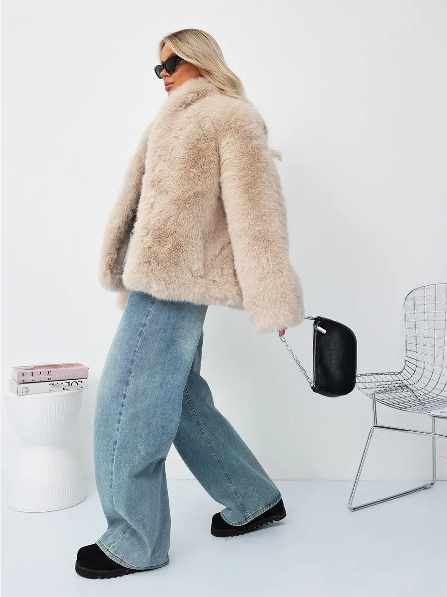 Faux fox fur plush coat