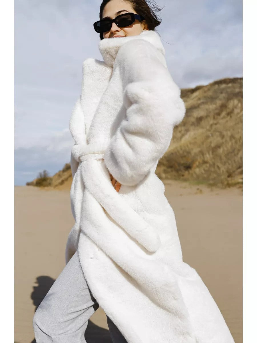 Extended Eco-friendly Faux Mink Fur Coat