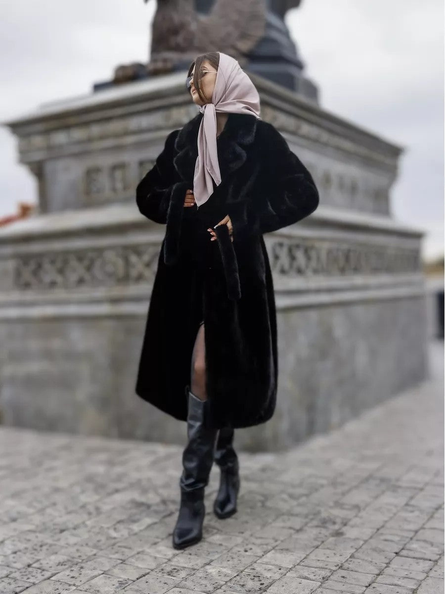Extended Eco-friendly Faux Mink Fur Coat
