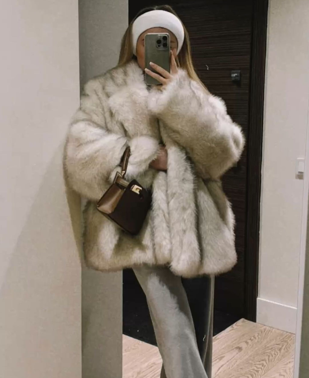 Eco-friendly fox fur dyed faux fur coat