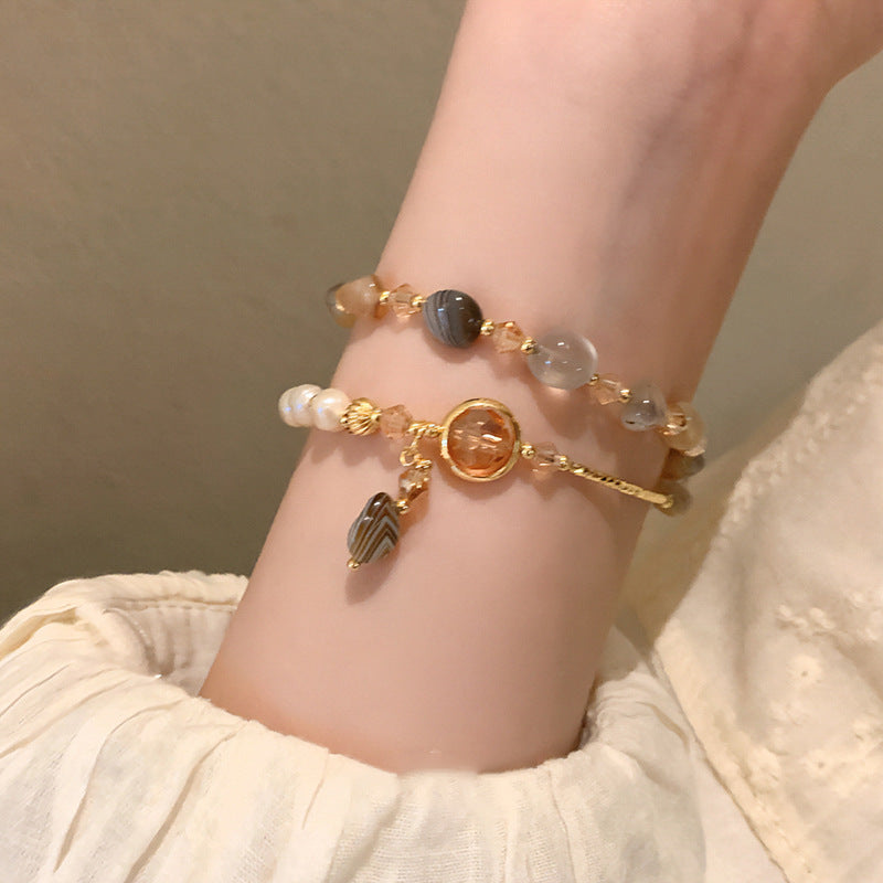 Pearl, crystal, and jade double-loop bracelet