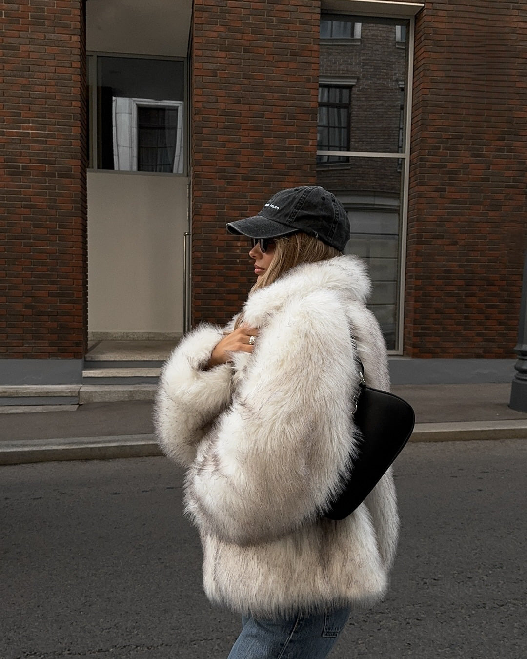 Eco-friendly fox fur dyed faux fur coat