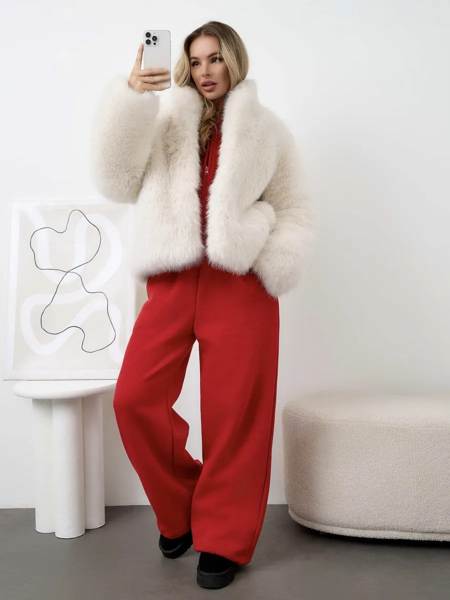 Faux fox fur plush coat