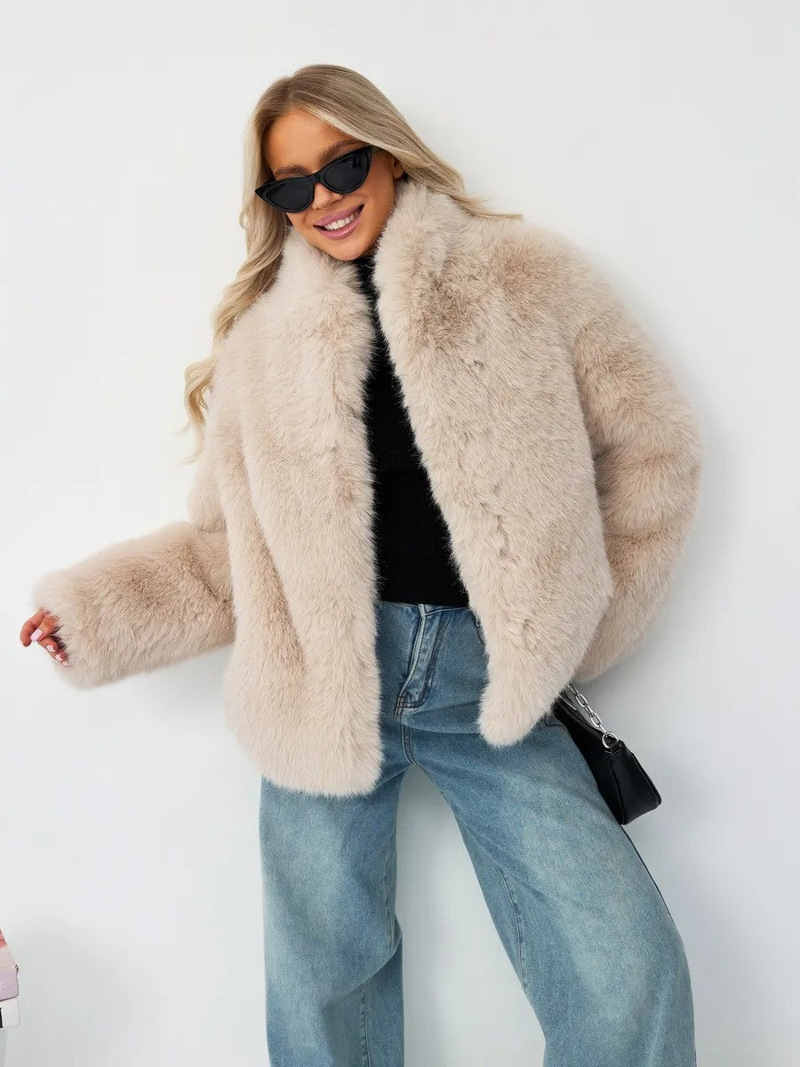 Faux fox fur plush coat