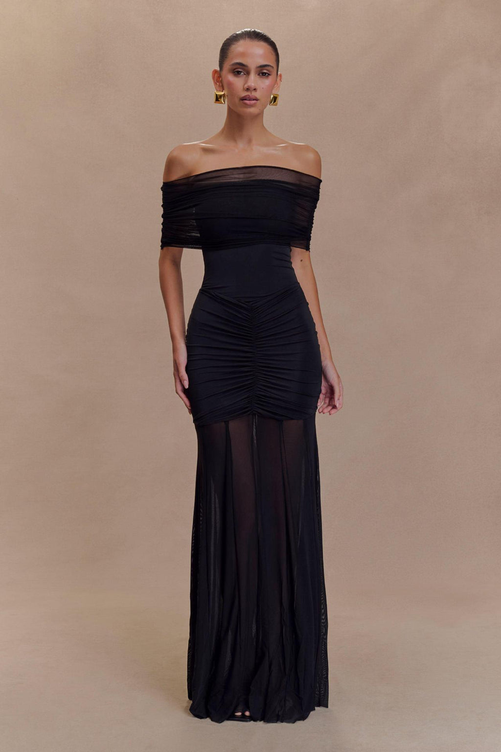 Strapless mesh stitching slim and elegant French dress