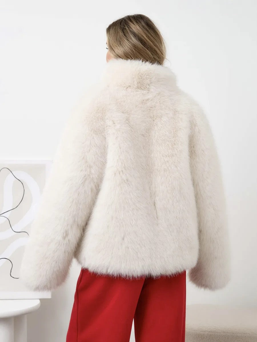 Faux fox fur plush coat