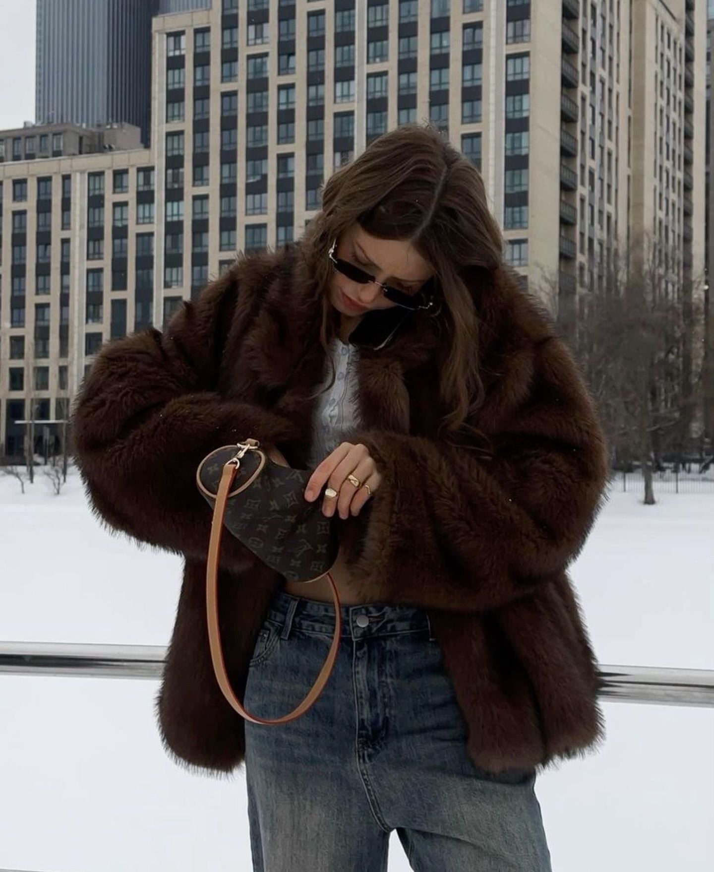 Eco-friendly fox fur dyed faux fur coat