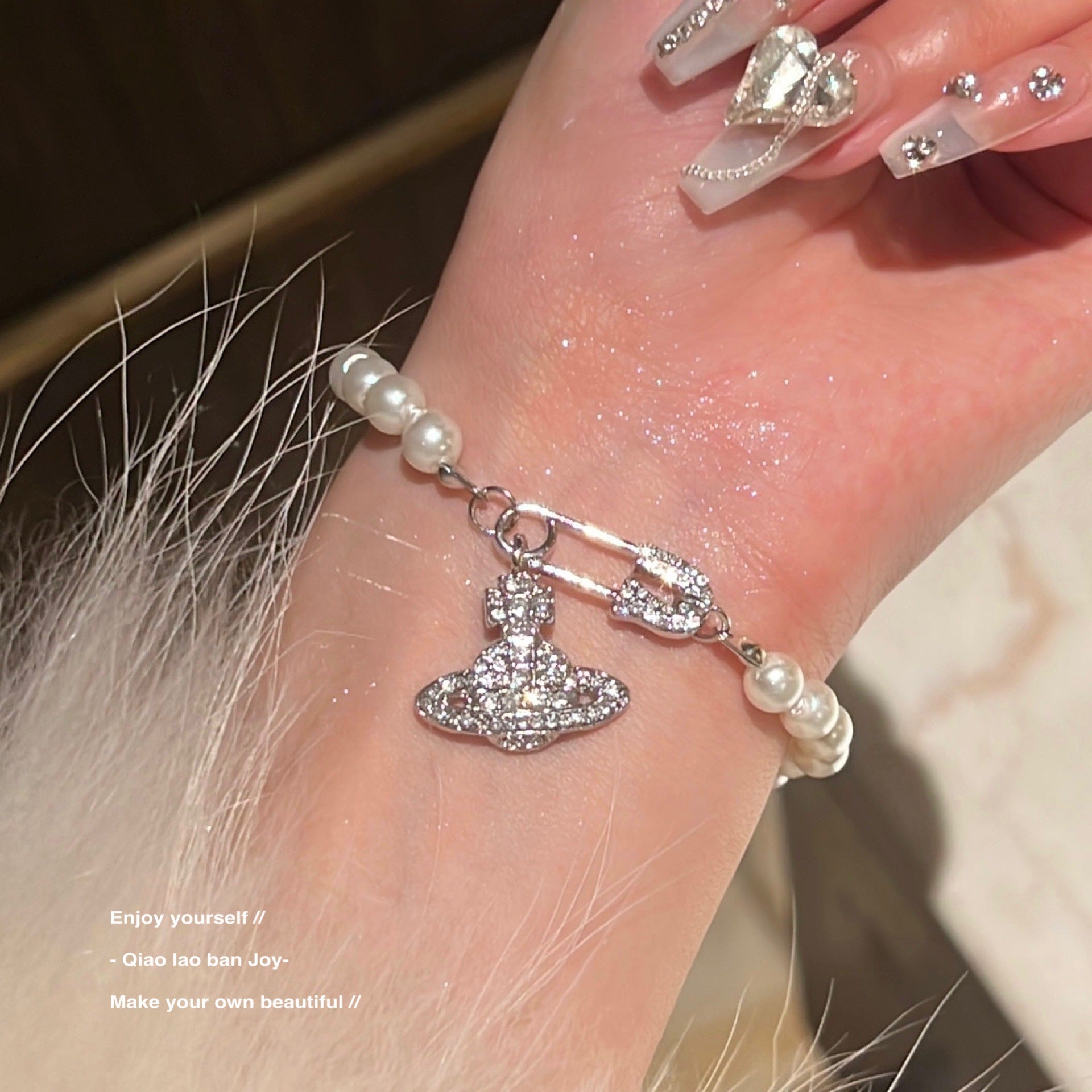 Pearl Saturn Bracelet and Necklace Set