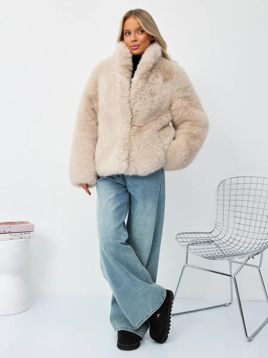 Faux fox fur plush coat